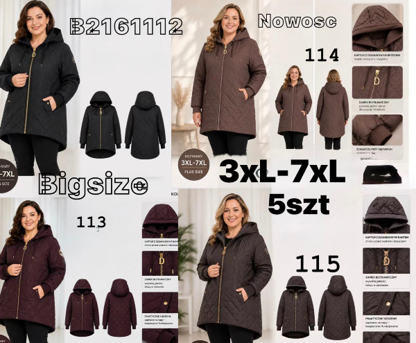 Kurtki damskie cienki Roz 3XL-7XL, 1 Kolor Paczka 5 szt